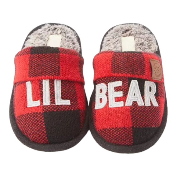 Dearfoams Kids Red and Black "LIL BEAR" Slippers, Boys 6-9mos, 13/1 - Picture 1 of 7